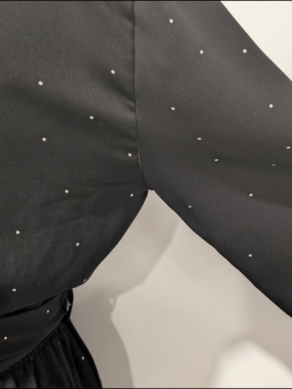 Dynamite Long Sleeve Mini Wrap Dress with Polka Dots - Black & White - Picture 12 of 14